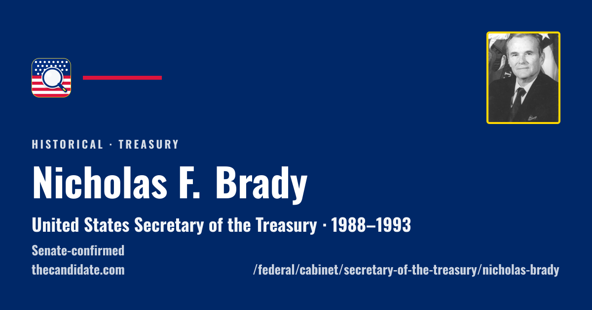 Nicholas F. Brady — Former United States Secretary of the Treasury, U.S ...
